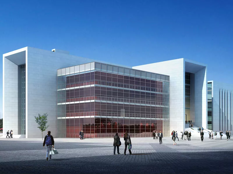 Moderne kontorblokke med stålstruktur